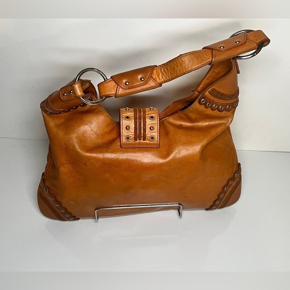 BCBGIRLS Camel leather grommet accent shoulder bag - Picture 4 of 9